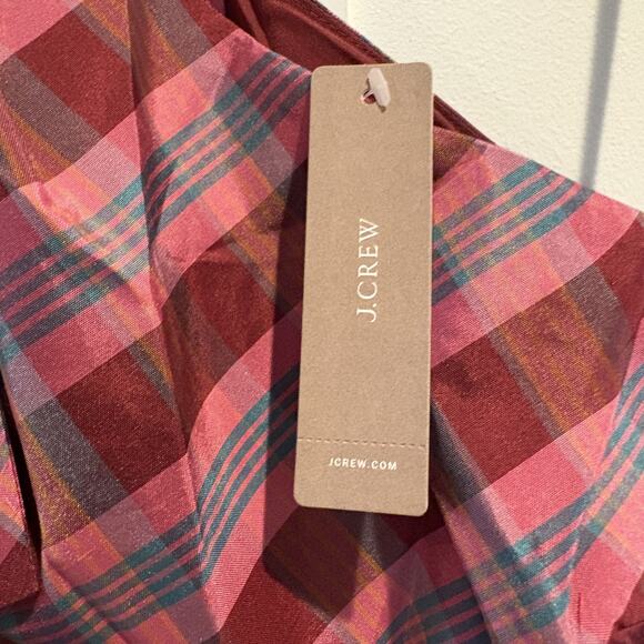 NWT J Crew Dress Womens 2 Pink Red Plaid One Shoulder Bow Silk Blend Cocktail - Picture 5 of 14